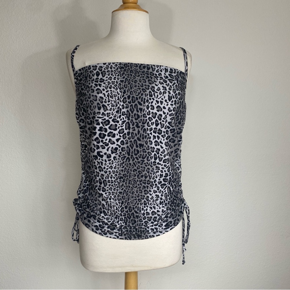 NWOT New Zenobia Gray Leapard Square Neck Side Ruche Tank Top Size 3X Streetwear